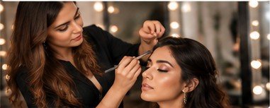 Makeup artist working with a client